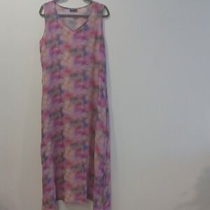 Sleeveless Pink Watercolor V-Neck Maxi Dress